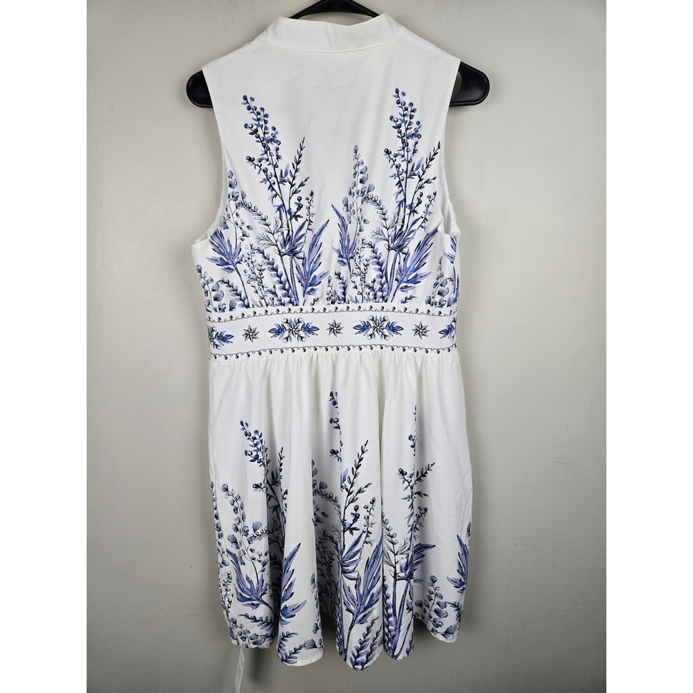 Cupshe Womens Blue White Floral Botanical Sleeveless V-Neck Mini A-Line Dress M - Picture 7 of 14